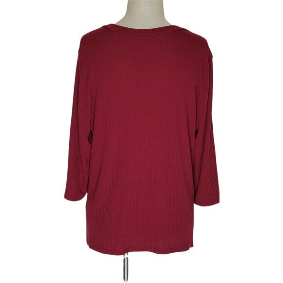 ModCloth Sweater Size 2X Ribbed Knit Tie Front Burgundy 3/4 Sleeve Stretch - Picture 5 of 8